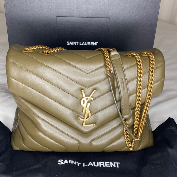 Saint Laurent Handbags - SAINT LAURENT Calfskin Medium Loulou Gold Chain Military Olive EXCELLENT